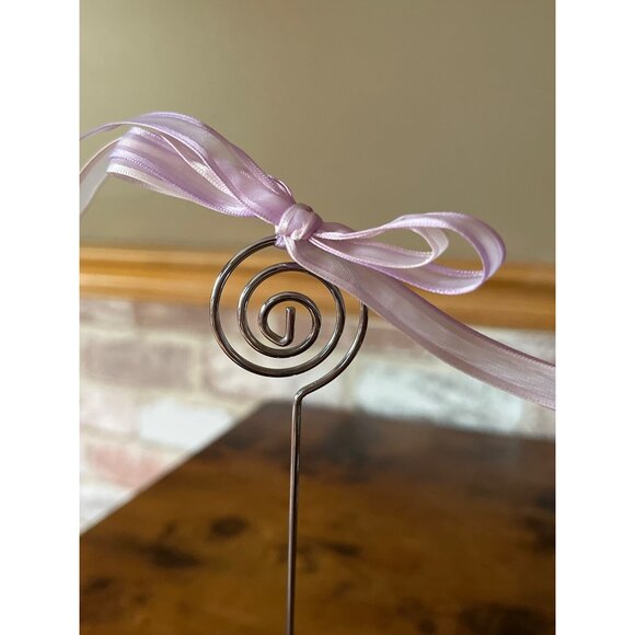 Metal Spiral Place Card or Picture Holder With Pink Ribbon Bow Set of 12 - Picture 4 of 12